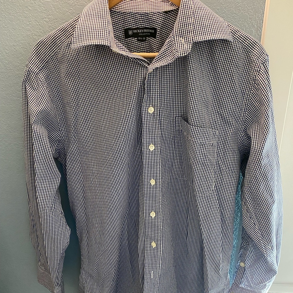 Navy blue and white checkered Hickley Freeman button-down